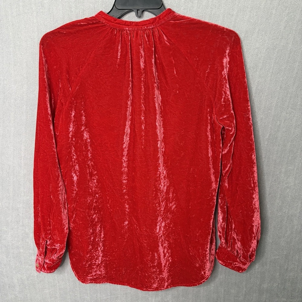 Anthropologie Pilcro Relaxed Velvet Button Down Shirt Women Size M Vibrant Pink